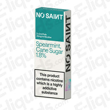 NO SAINT Spearmint Cane Sugar Prefilled Pod with cool Spearmint flavour in turquoise and white packaging.