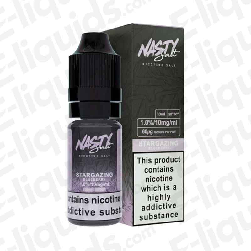 Stargazing Nic Salt E-liquid by Nasty Juice: Blueberry and Mint flavor in a 10ml bottle for pod kits.