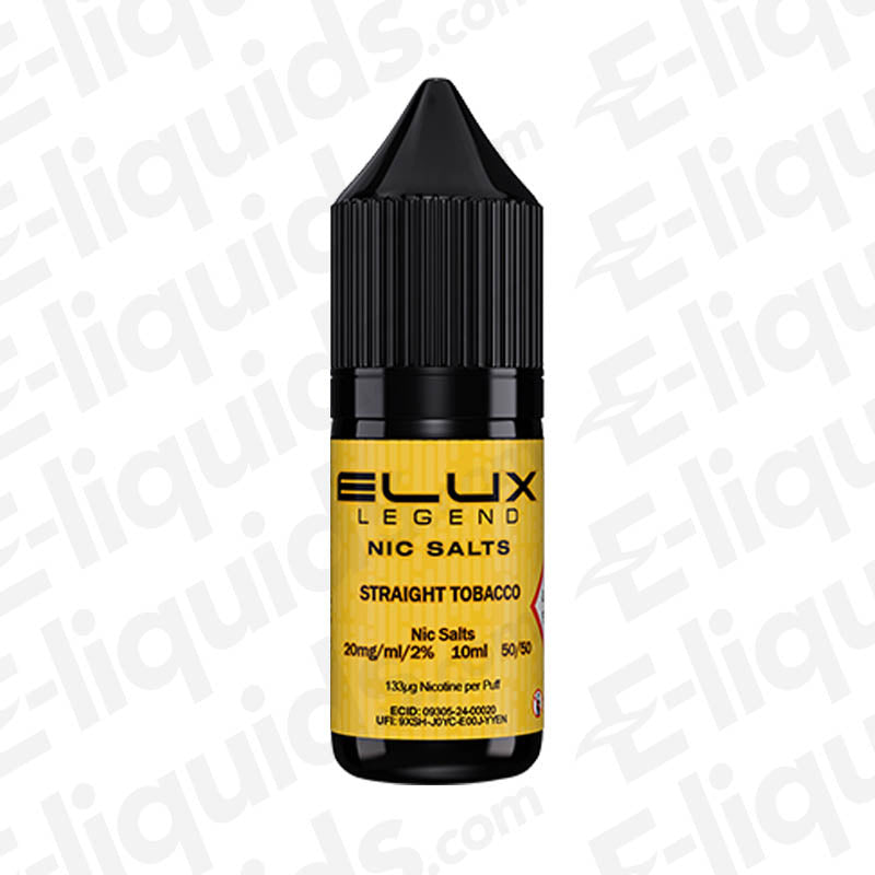 Elux Legend Straight Tobacco Nic Salt E-liquid bottle, 10ml, 20mg/ml for a rich tobacco flavor.