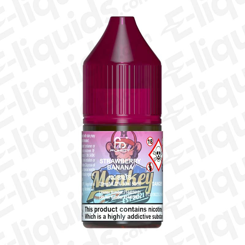 Strawberry Banana RandM Tornado 7000 Nic Salt E-liquid by Fumot in a vibrant bottle for flavorful vaping.