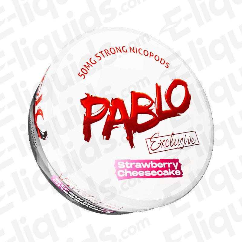 Pablo Exclusive Strawberry Cheesecake Nicotine Snus Pouches, 50mg nicotine, creamy cheesecake and strawberry flavor.