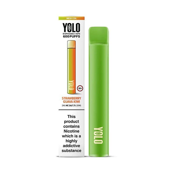 Kiwi Guava Passionfruit Disposable Vape by YOLO, featuring bright packaging and a sleek design, delivering up to 600 puffs.