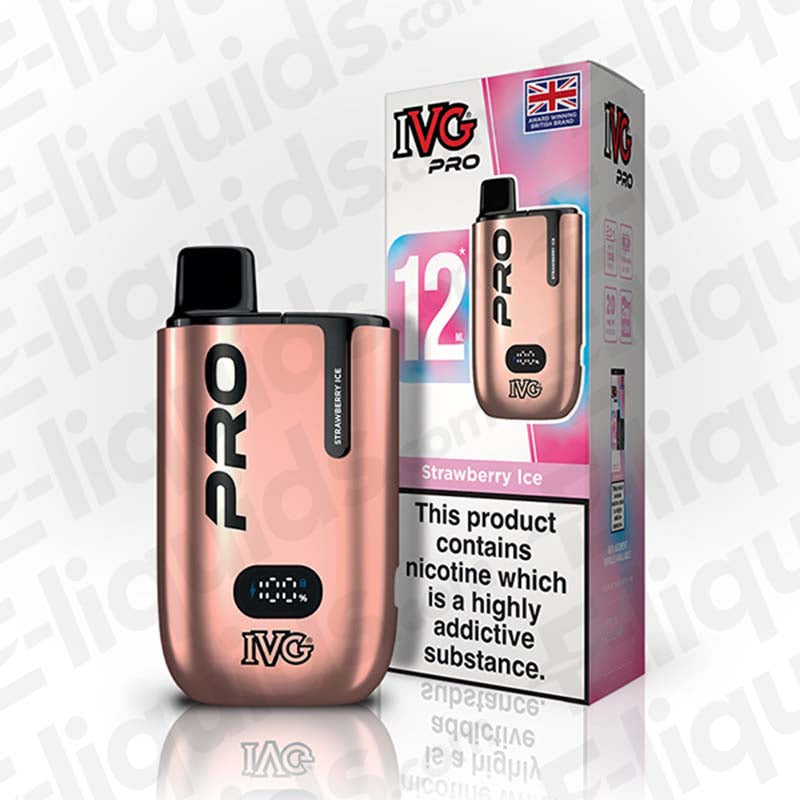 IVG Pro 6000 Strawberry Ice disposable vape with stylish design and LED display for battery charge.
