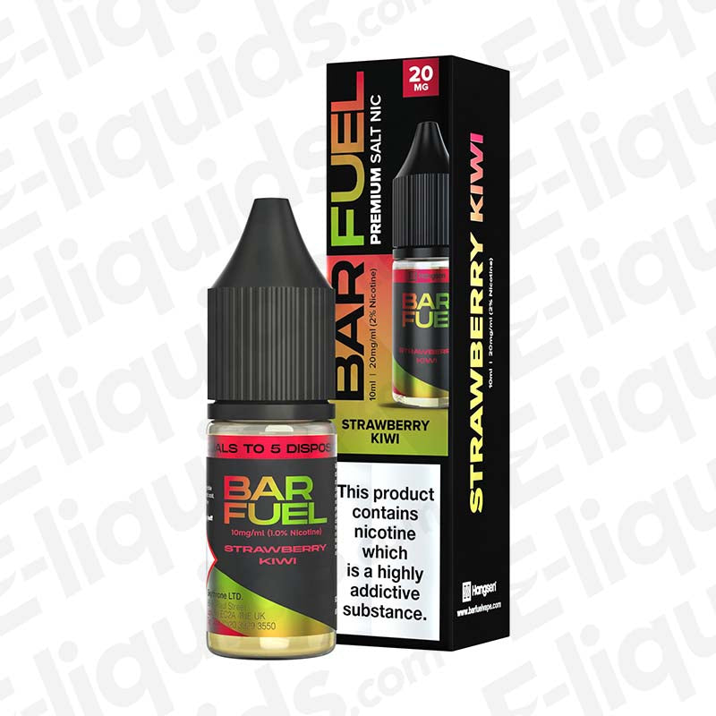 Strawberry Kiwi Nic Salt E-liquid by Bar Fuel in a 10ml bottle with packaging displayed.