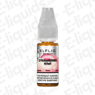 ELFLIQ Strawberry Kiwi Nic Salt E-liquid bottle in 10ml size showing nicotine content and branding.