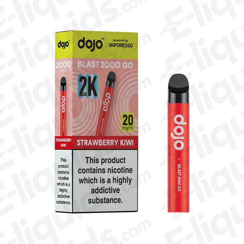 Vaporesso Dojo Blast 2000 Go Pod Kit with Strawberry Kiwi flavor packaging and device.