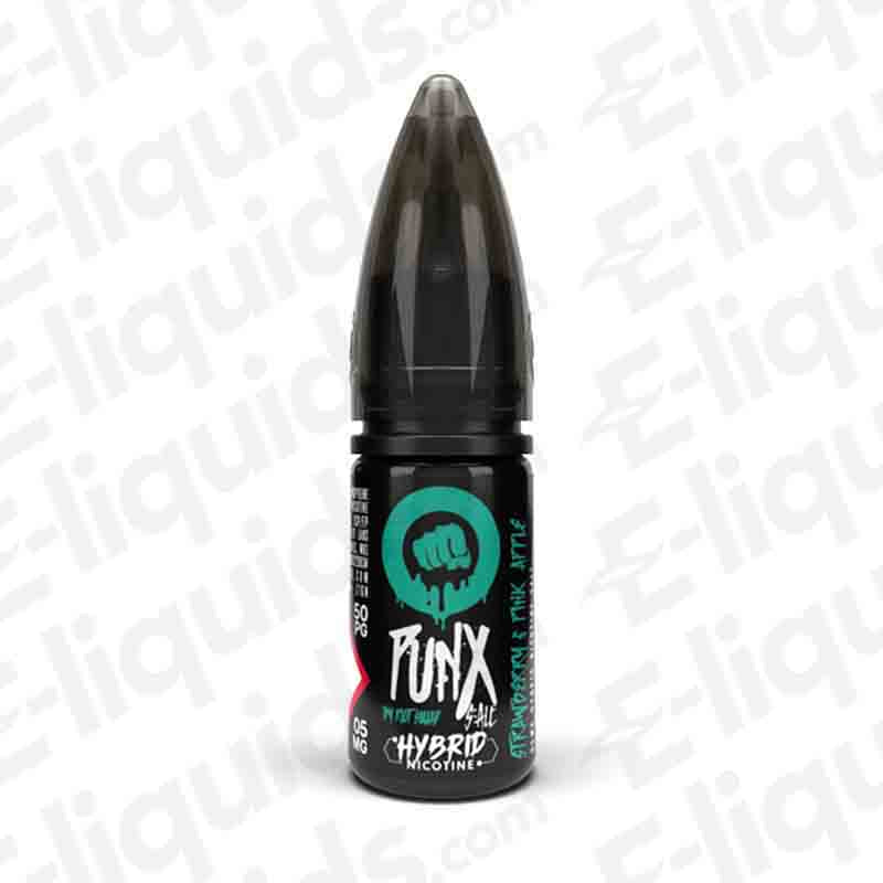 Strawberry and Pink Apple Punx Hybrid Salt E-liquid by Riot Squad in a 10ml bottle with a black tip.