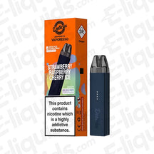 Vaporesso Deliciu Mate Vape Pod Kit with Strawberry Raspberry Cherry Ice flavor packaging, showcasing sleek design and nicotine warning.