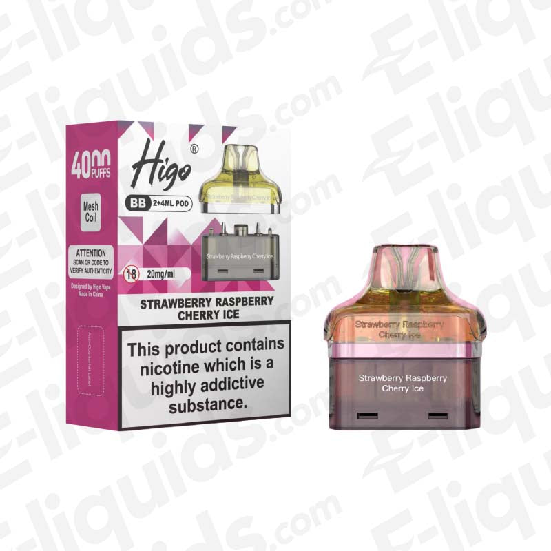 Higo BB 4000 20mg Prefilled Pods Strawberry Raspberry Cherry Ice