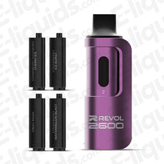 REVOL 2600 4-in-1 Series Pod Kit with four interchangeable flavored pods for versatile vaping.