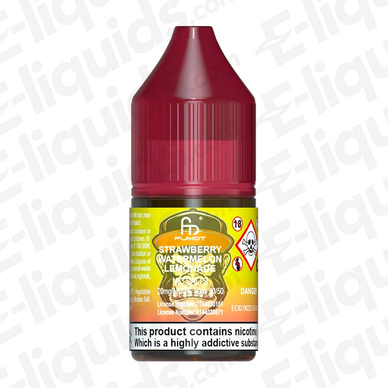 Strawberry Watermelon Lemonade RandM 7000 Nic Salt E-liquid by Fumot in a red bottle