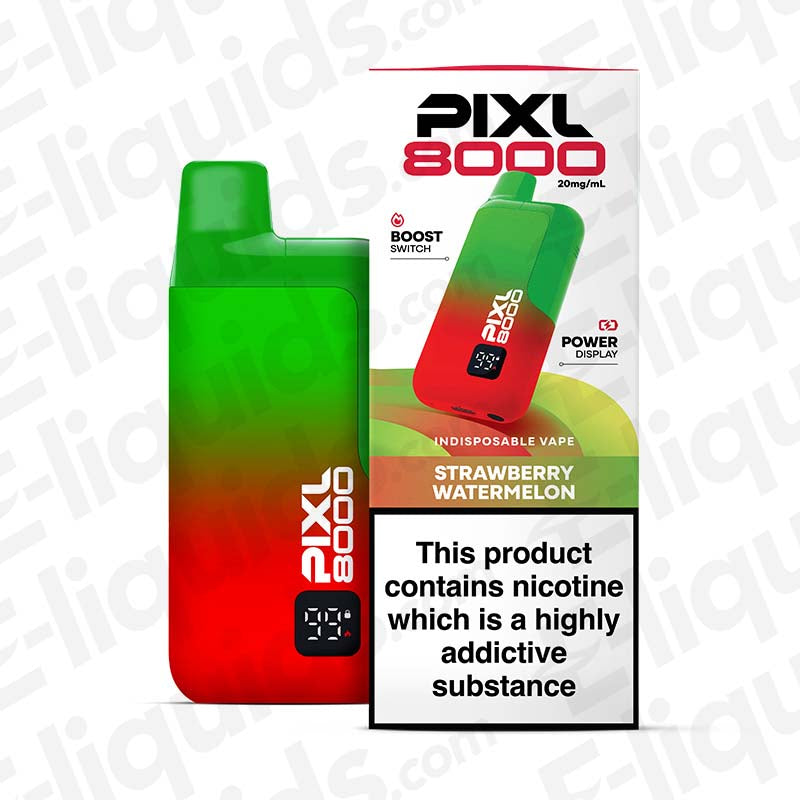 PIXL 8000 Strawberry Watermelon Pod Vape Kit 20mg, prefilled, high-performance, sleek design with meshed coil technology.