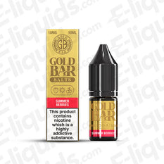 Summer Berries Nic Salt E-Liquid by Gold Bar, featuring mixed berry flavors in a 10ml bottle.