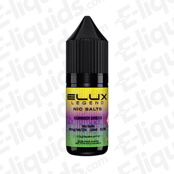 Elux Legend Summer Dream Nic Salt E-liquid bottle, featuring vibrant fruity flavors for a refreshing vape experience.
