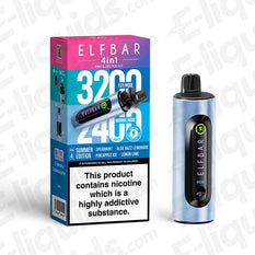 Elf Bar 4-in-1 Refillable Pod Kit with 3200 puffs and summer edition flavor options, eco-friendly vaping solution.