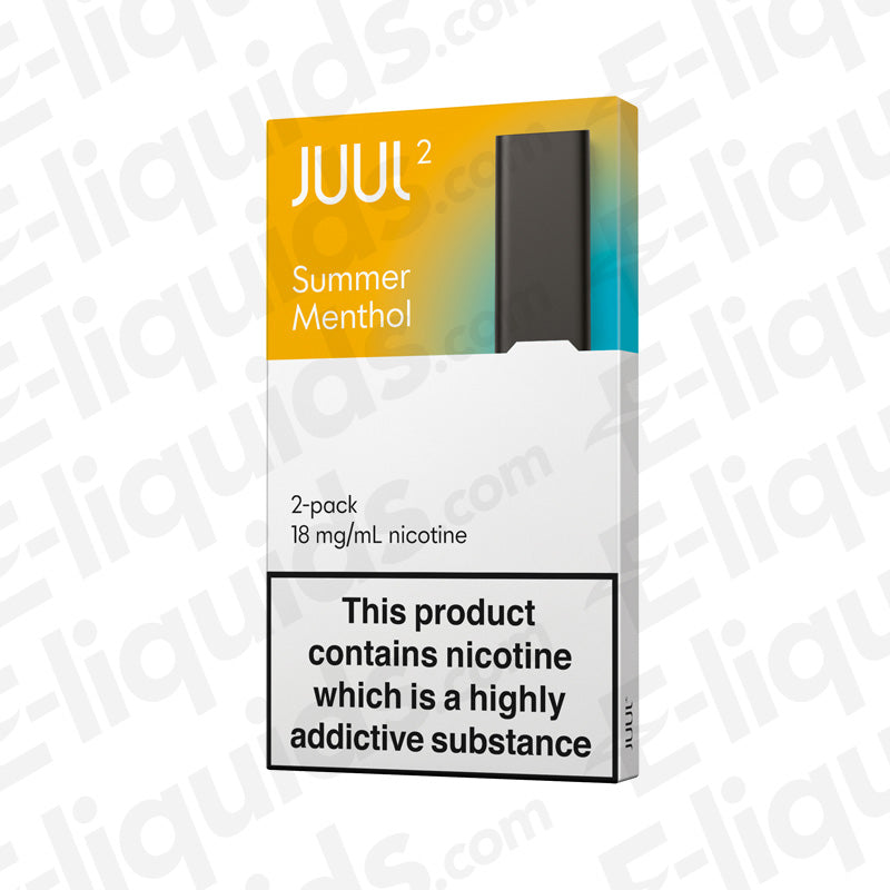 JUUL V2 Summer Menthol Pod 2 Pack with cooling mango, coconut, and pineapple flavors, 18mg nicotine, compatible with JUUL2 Device