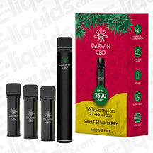 Darwin CBD+CBG 1800mg Sweet Strawberry Prefilled Pod Kit with 4 x 450mg pods and a rechargeable 500mAh device.