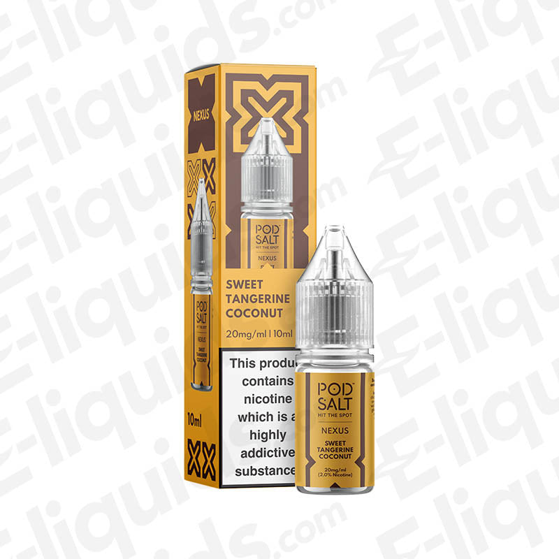 Sweet Tangerine Coconut Nic Salt E-liquid by Pod Salt in 10ml bottle with 20mg/ml nicotine strength.