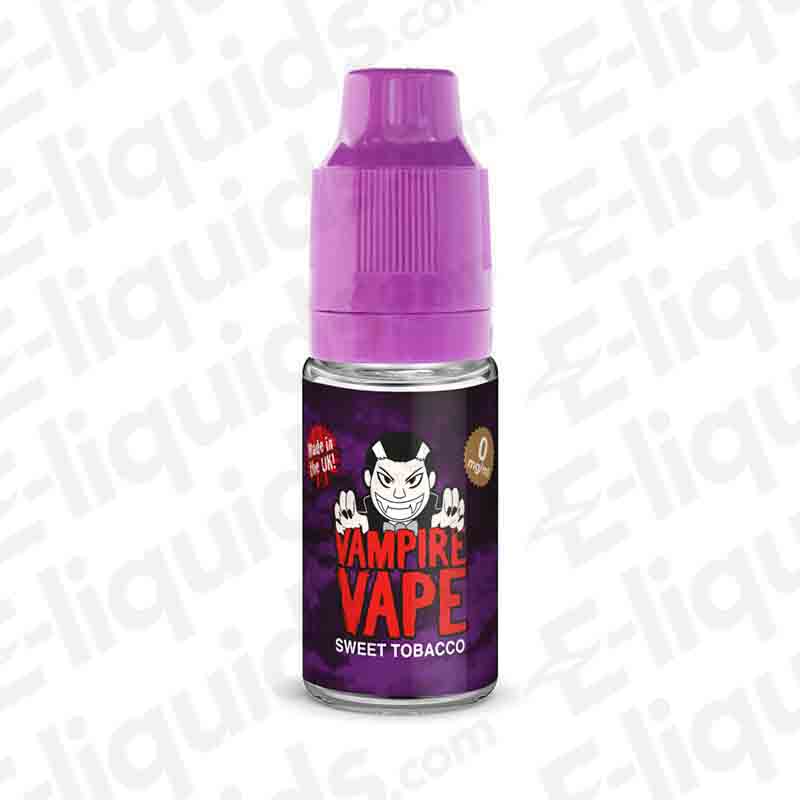 Sweet Tobacco 60/40 E-liquid by Vampire Vape, 10ml bottle with earthy tobacco and caramel flavor, suitable for Pod Kits.