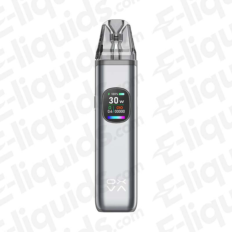 OXVA Xlim Pro 2 Pod Kit in Titanium Grey with OLED display and USB-C charging, showcasing sleek design and advanced vaping technology.