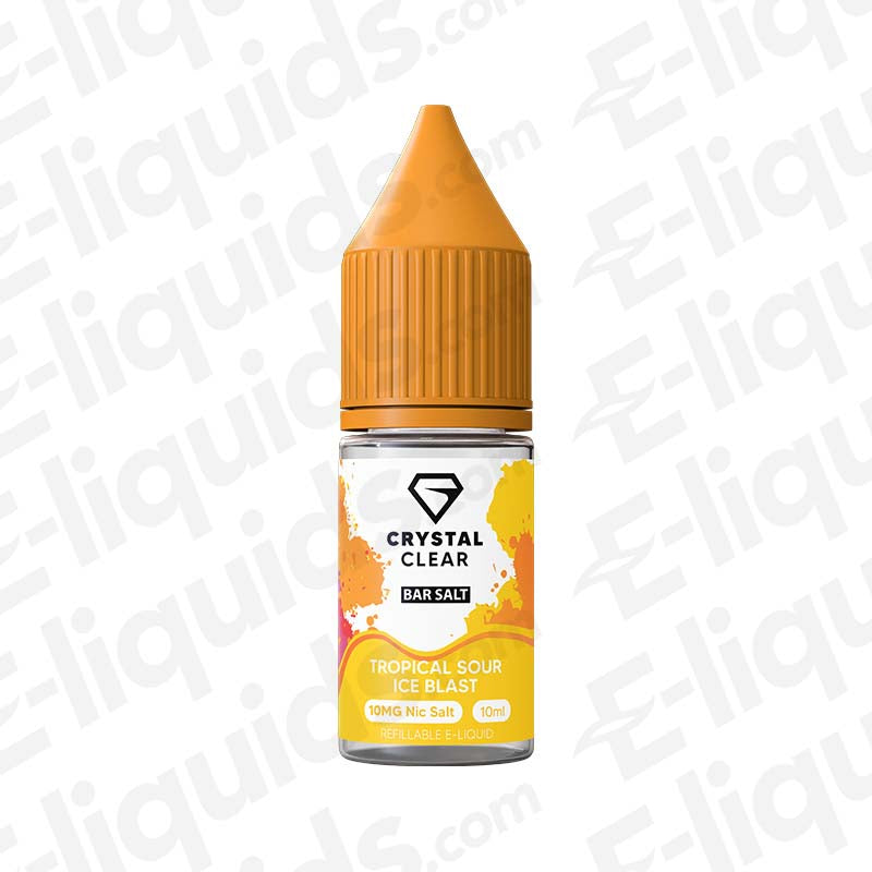 Crystal Clear Bar Salts Tropical Sour Blast Nic Salt with pineapple and strawberry flavor in a 10ml bottle.