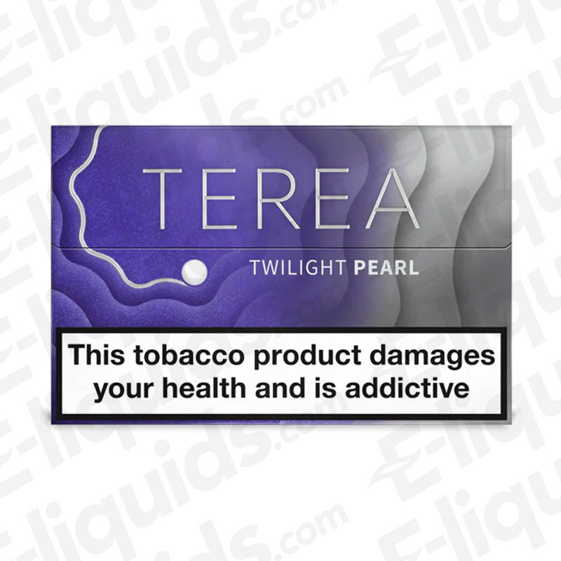 IQOS TEREA Twilight Pearl heated tobacco sticks packaging, featuring health warning.
