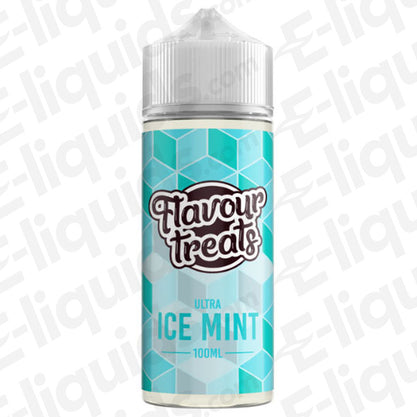 Flavour Treats Ultra Ice Mint Shortfill E-liquid bottle with 100ml of e-liquid, fresh mint and menthol blend for a cool vape experience.