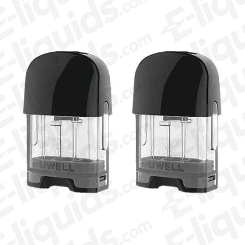 Uwell Caliburn Explorer Pods 2 pack with black top and clear tank, designed for smooth MTL vaping.