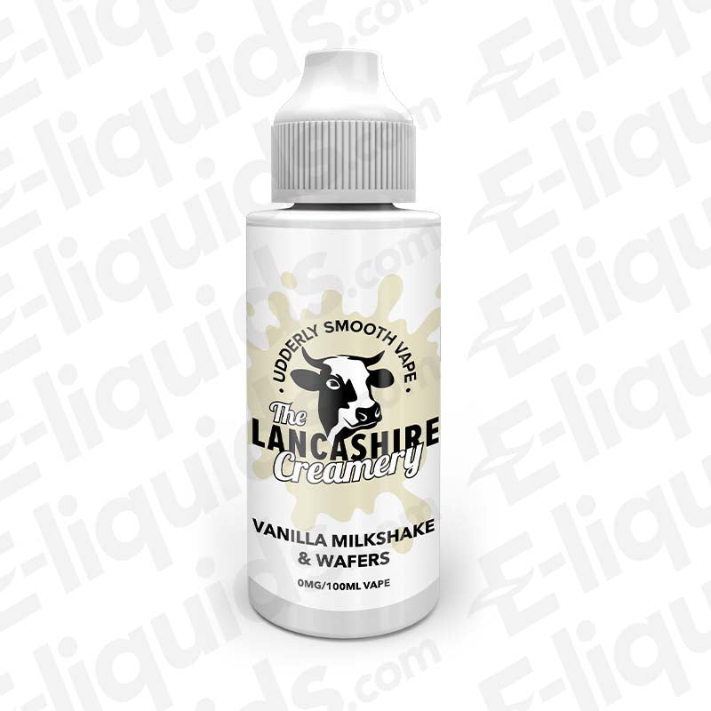 Vanilla Milkshake and Wafers E-liquid by The Lancashire Creamery, 100ml bottle, smooth vanilla ice cream flavor.