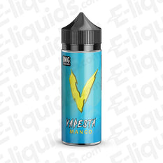 Vapesta Mango 100ml Shortfill: A tropical fusion of ripe mango and a fizzy energy drink base for an exotic, high-energy vape in yellow and blue packaging.