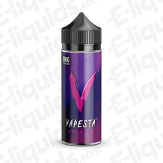 Vapesta Pinked 100ml Shortfill: A fruity energy drink medley featuring juicy orange, guava, and tangy passion fruit in pink and purple packaging.