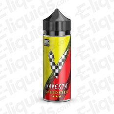 Vapesta Speedster 100ml Shortfill: A classic energy drink flavour with fizzy highlights and a refreshing citrus aftertaste in yellow and red packaging.