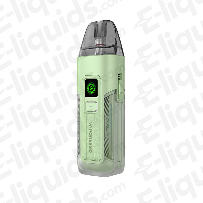 Vaporesso Luxe X2 Vape Pod Kit in mint green with a power button and compact design for customizable MTL vaping.
