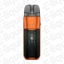 Vaporesso Luxe XR Max Coral Orange Pod Kit with 80W power display and sleek design.
