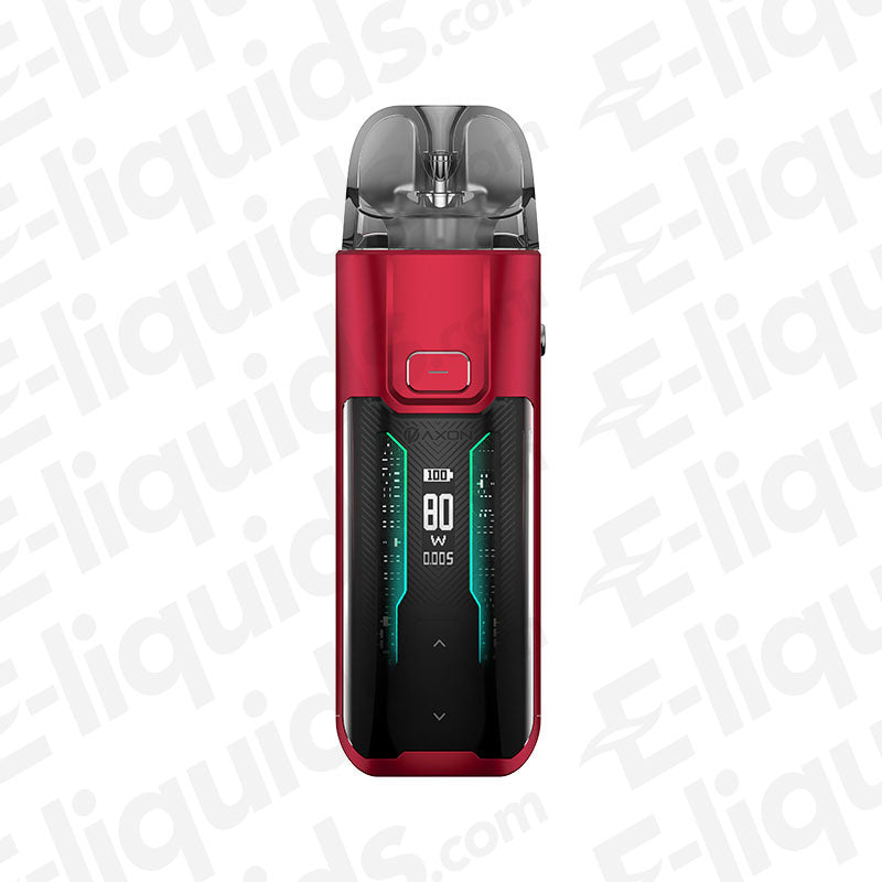 Vaporesso Luxe XR Max Red Pod Kit with 2800mAh battery and 5-80W power output, designed for durability and compactness.
