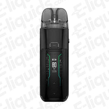 Vaporesso Luxe XR Max Rock Black Pod Kit with display, featuring a 2800mAh battery and adjustable 5-80W power output for customized vaping.