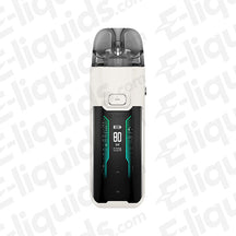 Vaporesso Luxe XR Max White Pod Kit with 2800mAh battery and 5-80W output, shown in a sleek and modern design.