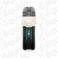 Vaporesso Luxe XR Max White Pod Kit with 2800mAh battery and 5-80W output, shown in a sleek and modern design.
