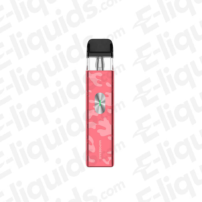 Vaporesso XROS 4 Mini Pod Kit in pink camo design, offering enhanced flavor and advanced vaping technology.