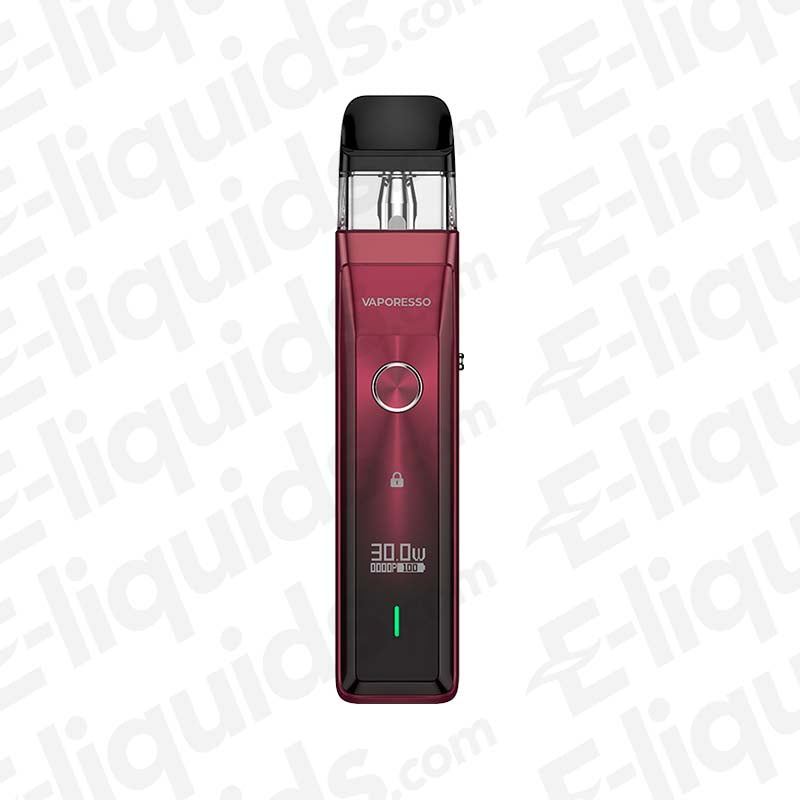 Vaporesso XROS Pro Pod Kit in red color with adjustable power up to 30W and refillable pod for easy vaping.