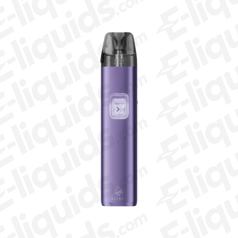 ELF BAR ELFX 2 Velvet Purple Pod Kit in sleek velvet purple finish with black pod top, compact refillable vape device.