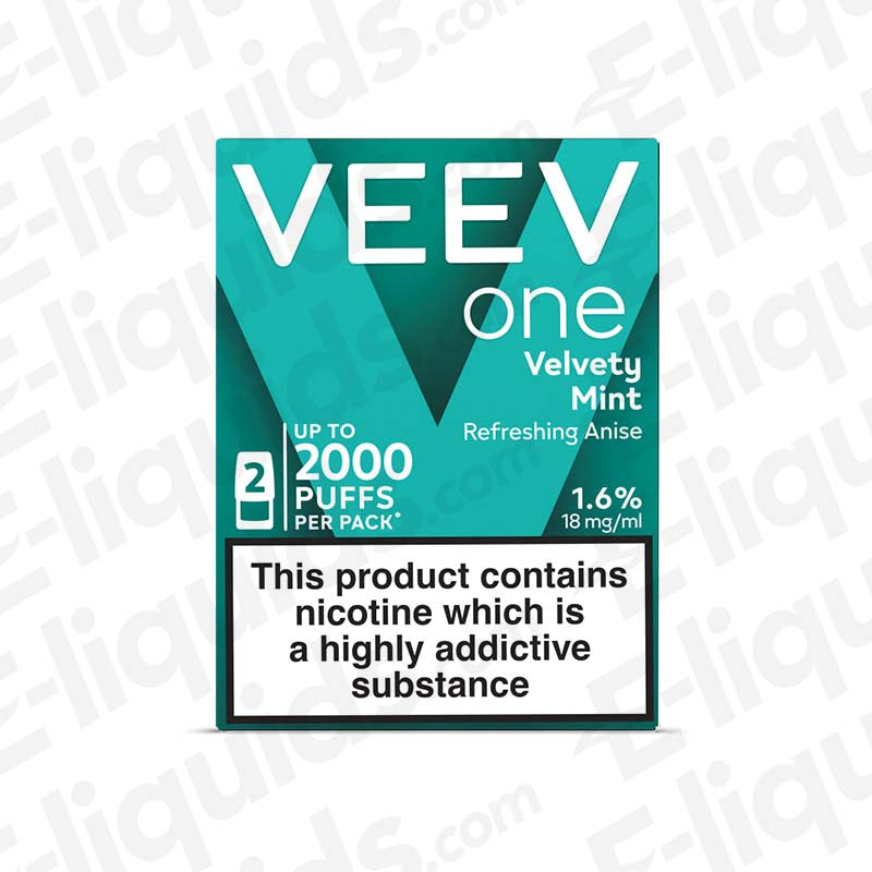VEEV One Velvety Mint Prefilled Pod (2-Pack) with smooth Mint flavour in mint green packaging.