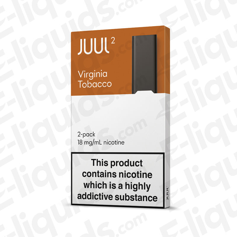 JUUL V2 Virginia Tobacco Pod 2 Pack, 18mg nicotine, compatible with JUUL2 Device, premium earthy tobacco flavor.