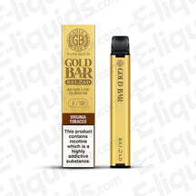 Gold Bar Reload pod kit in Virginia Tobacco flavor, showcasing its refillable design and rechargeable battery for MTL vaping.