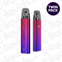 VooPoo Argus G2 Mini Pod Kit in purple gradient, twin pack for versatile vaping styles.