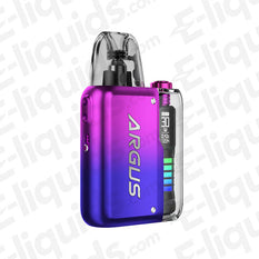 Voopoo Argus P2 Pod Kit in vibrant purple and blue, showcasing its compact design and display features.