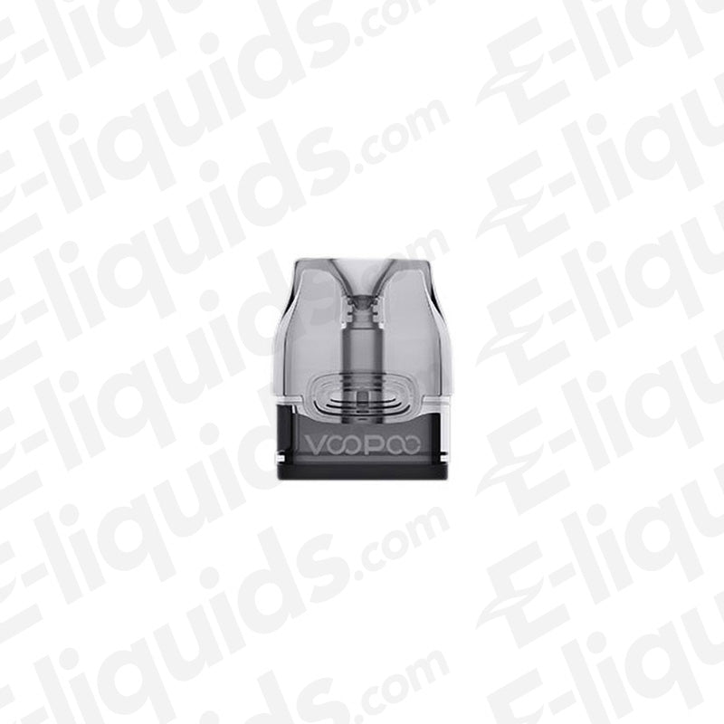 Voopoo vape pod replacement with transparent design, shown against a white background featuring e-liquids branding watermark.