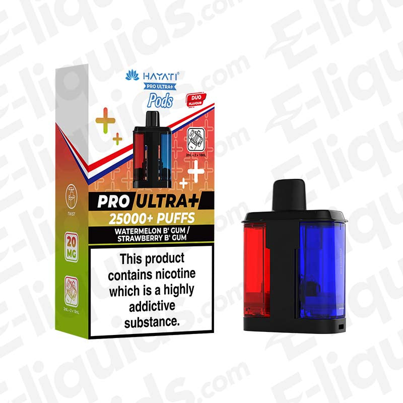 Hayati Pro Ultra Watermelon B Gum and Strawberry B Gum 20mg Prefilled Pods