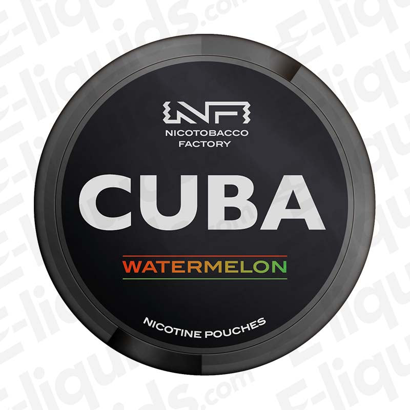 Watermelon Nicotine Pouches by CUBA, tobacco-free, sweet flavor, 25mg nicotine per pouch.