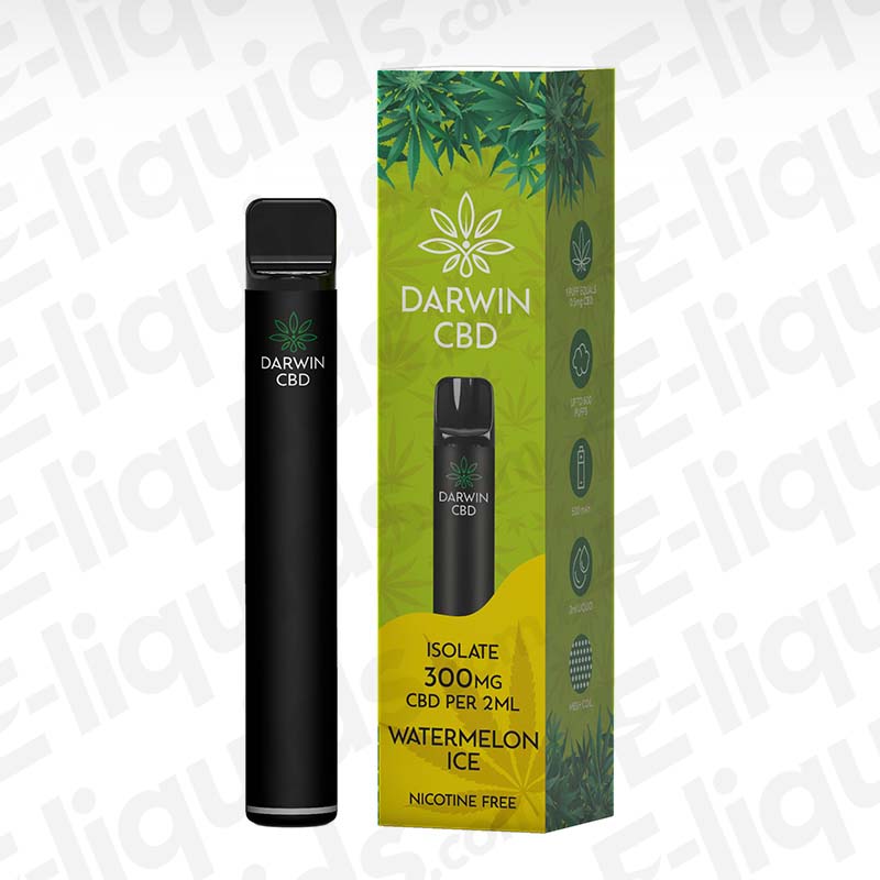 Darwin CBD 300mg Watermelon Ice Prefilled Pod Kit with 1 x 300mg pod and a 500mAh rechargeable device.